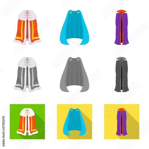 Vector illustration of material and clothing sign. Set of material and garment vector icon for stock.