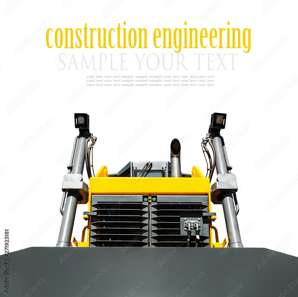 bulldozer with a big bucket isolated on white background. Text delete bulldozer with a big bucket isolated on white background. Text delete