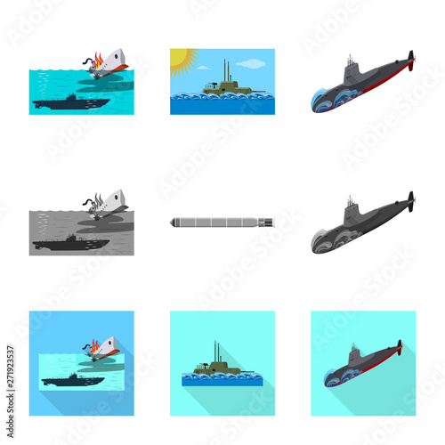 Isolated object of war  and ship sign. Collection of war  and fleet stock vector illustration.