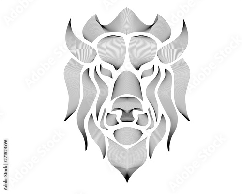 Linear stylized lion. Black and white graphic. Vector illustration can be used as design for tattoo, t-shirt, bag, poster, postcard