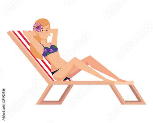 beautiful girl relaxing in beach chair with swimsut avatar character