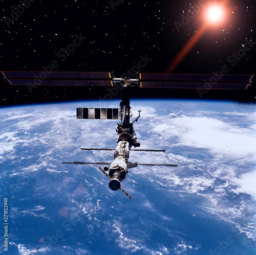 Fototapeta Naklejka Na Ścianę i Meble -  International space station. The elements of this image furnished by NASA.