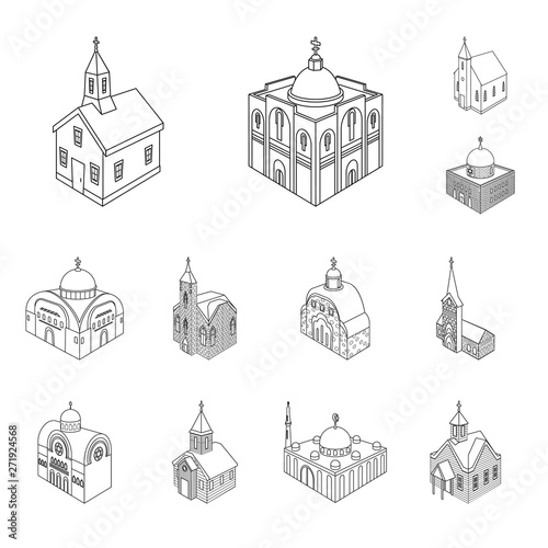 Vector illustration of architecture and building logo. Set of architecture and clergy stock symbol for web.