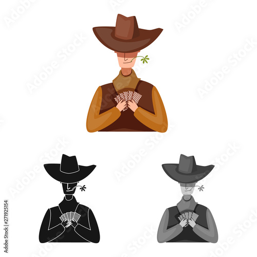 Vector design of cowboy and man sign. Set of cowboy and hunter stock vector illustration.
