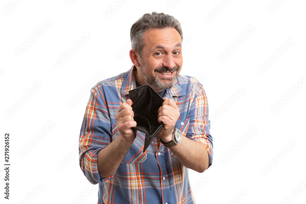Man showing empty wallet Man showing empty wallet