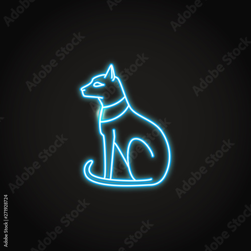 Egyptian cat icon in glowing neon style