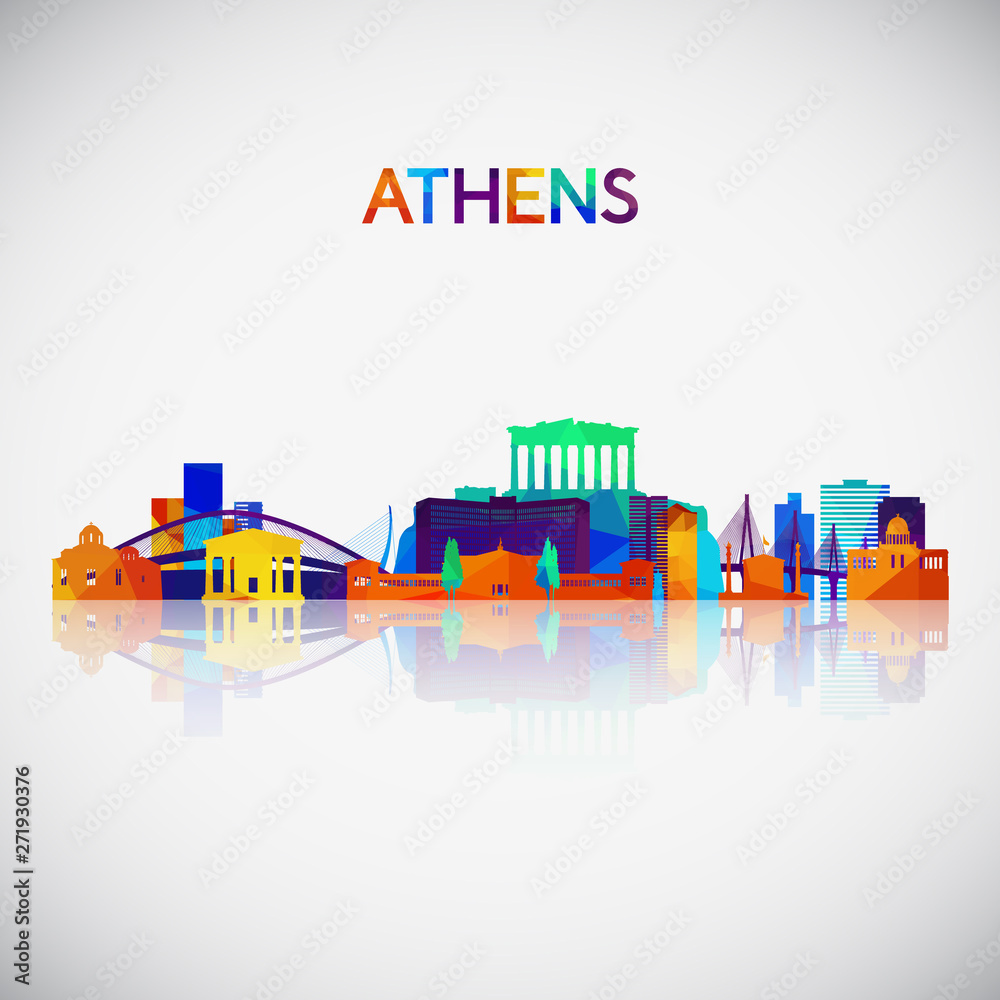 Athens skyline silhouette in colorful geometric style. Symbol for your design. Vector illustration.