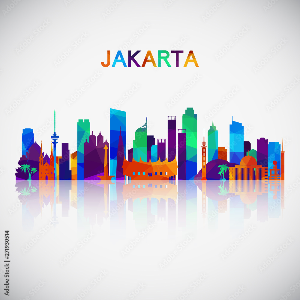 Jakarta skyline silhouette in colorful geometric style. Symbol for your design. Vector illustration.