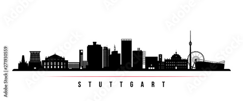 Stuttgart city skyline horizontal banner. Black and white silhouette of Stuttgart city, Germany. Vector template for your design. photo