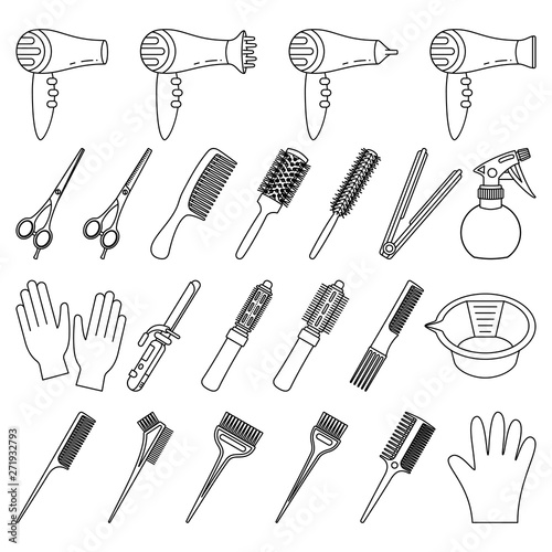23 line art black and white hairdresser tools