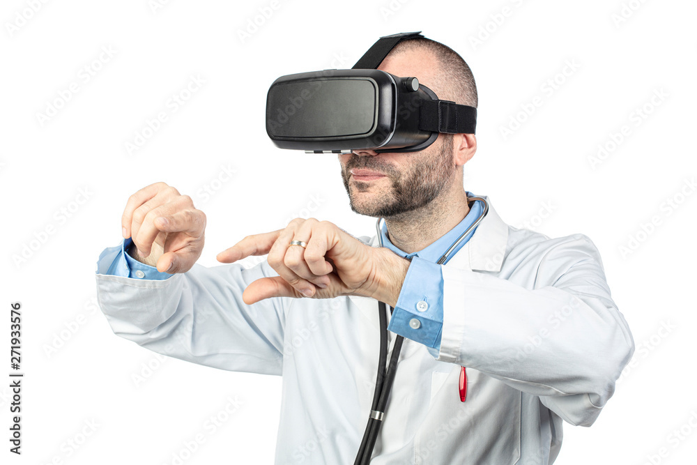 Doctor uses a virtual reality device to practice Doctor uses a virtual reality device to practice