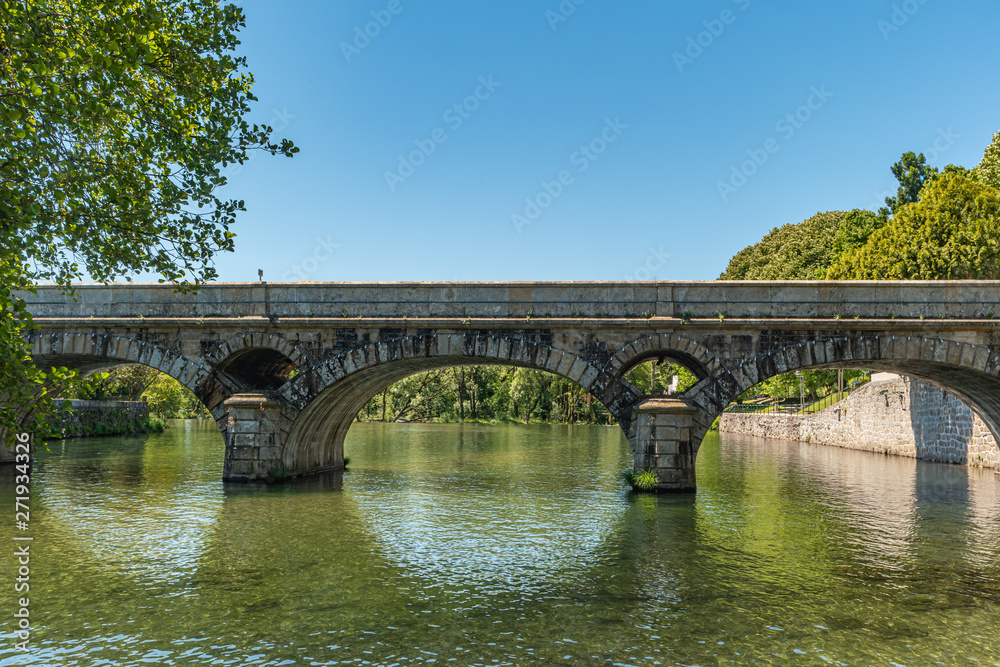 Fototapeta premium Vez river and village of Arcos de Valdevez, Viana do Castelo in Minho, Portugal