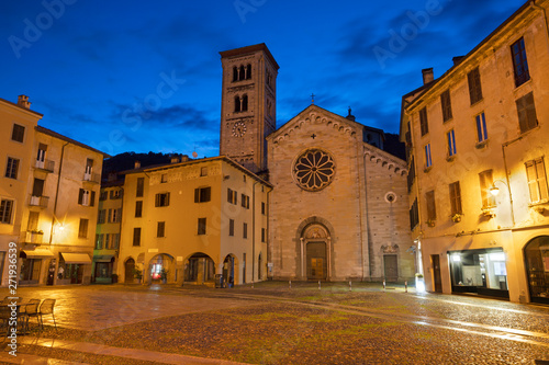 Como - The Basilica di San Fedele and square at dusk.