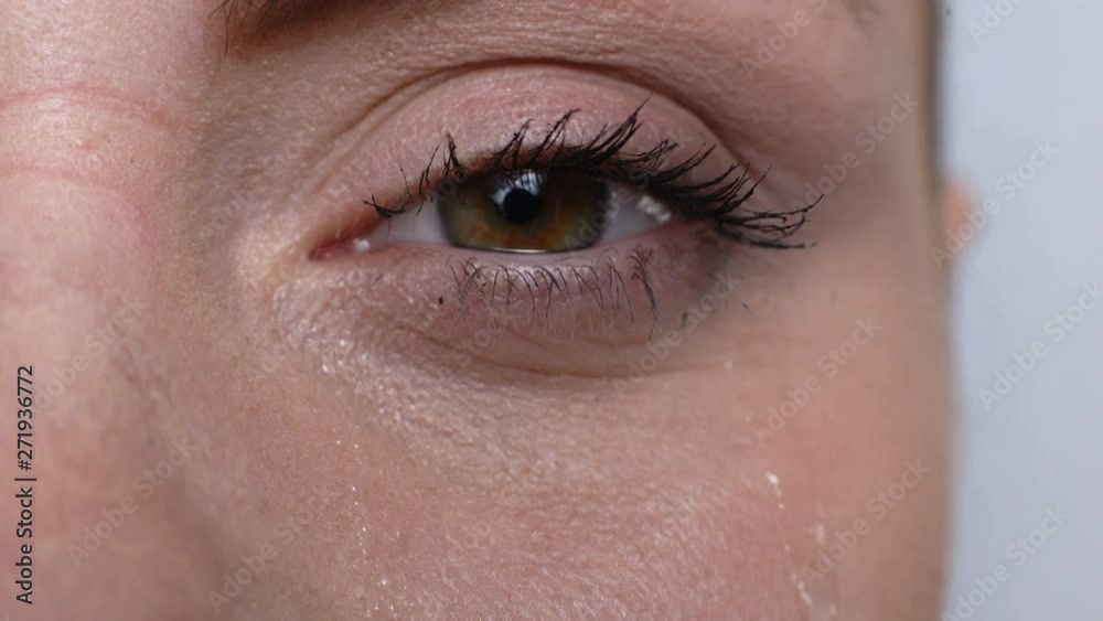 Depressed female crying with tears closeup, overwhelming pain of loss, sorrow Depressed female crying with tears closeup, overwhelming pain of loss, sorrow