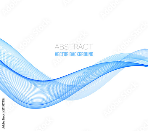 Abstract curved lines background. Blue transparent wave.