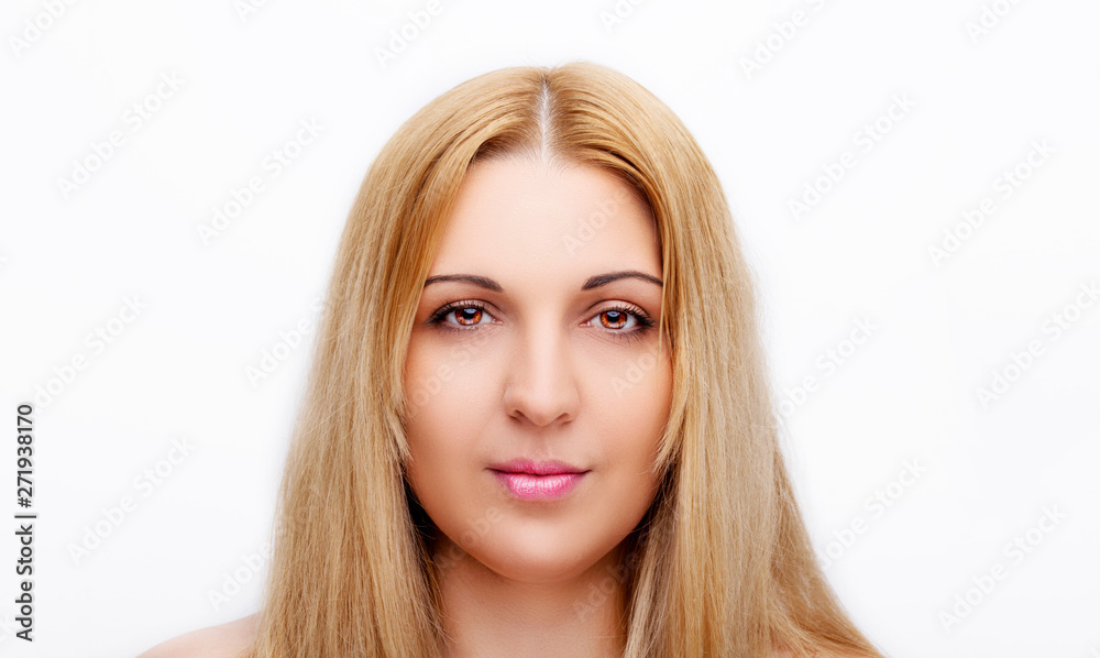A portrait of beautiful face with beautiful brown eyes - isolated on white. A portrait of beautiful face with beautiful brown eyes - isolated on white.