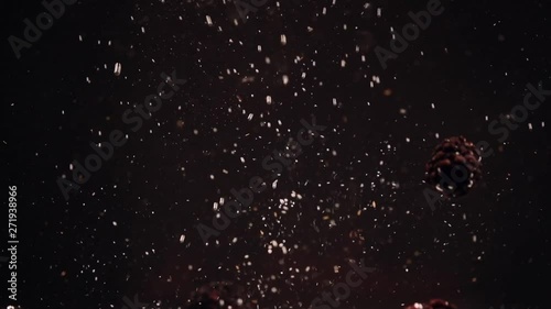 Slow motion of blackberries falling into water against black background.