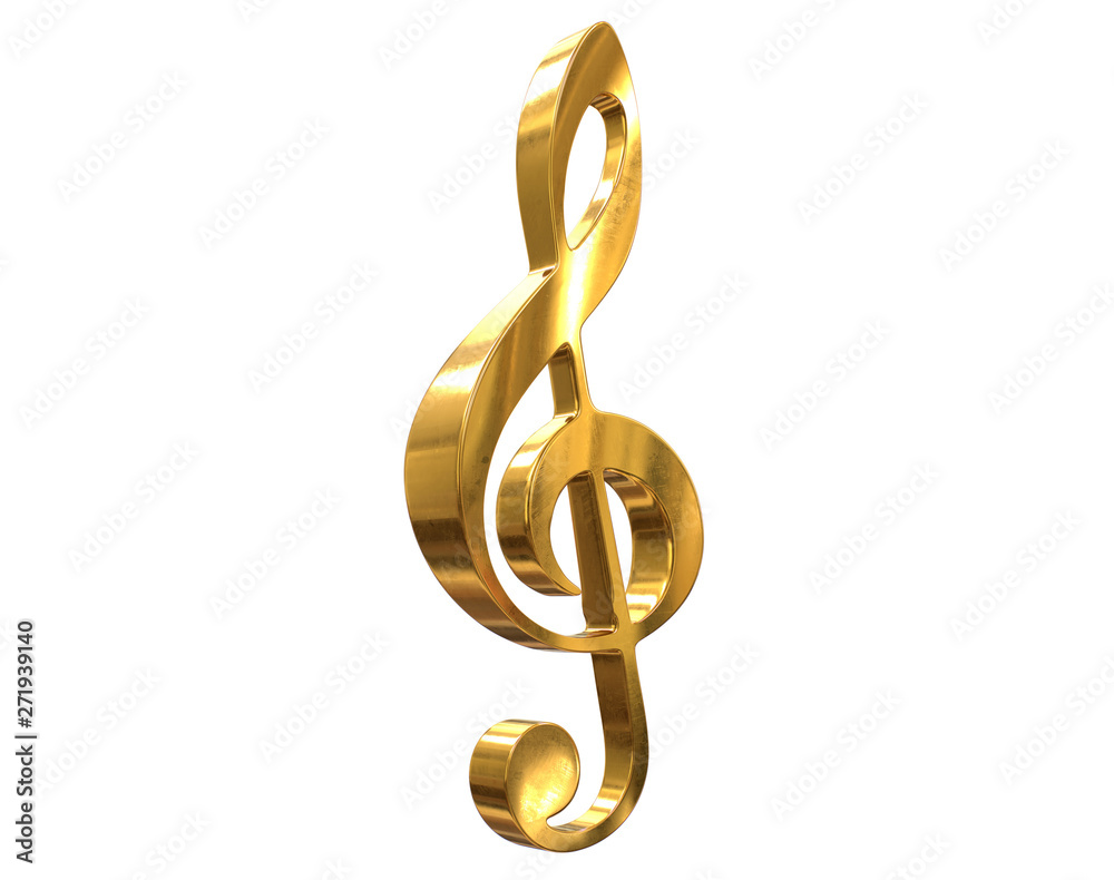 3D render of gold music clef symbol isolated on white 3D render of gold music clef symbol isolated on white