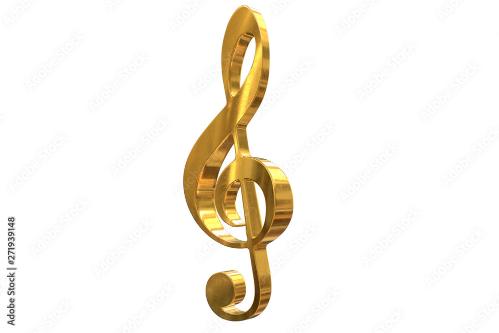 3D render of gold music clef symbol isolated on white 3D render of gold music clef symbol isolated on white