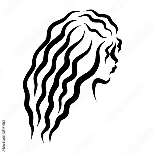 head of a charming girl with long wavy hair