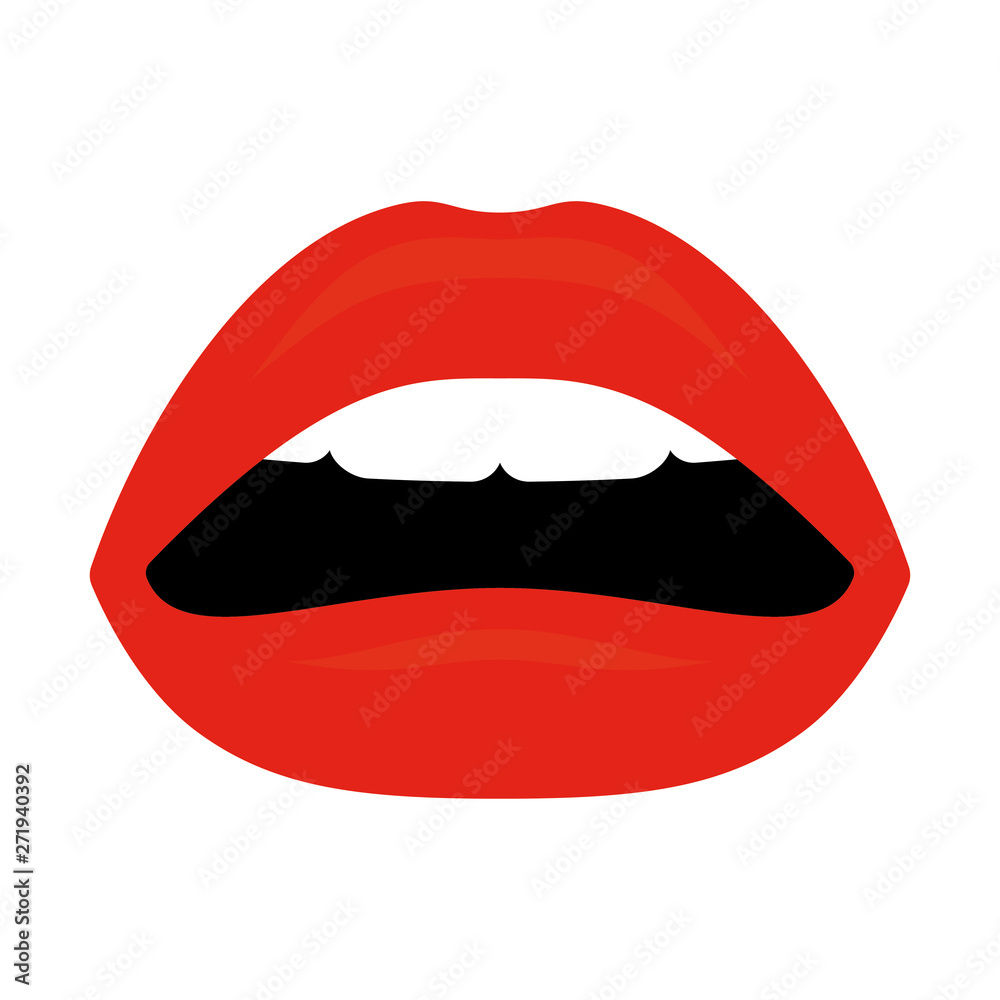 Vector open female lips with white teeth