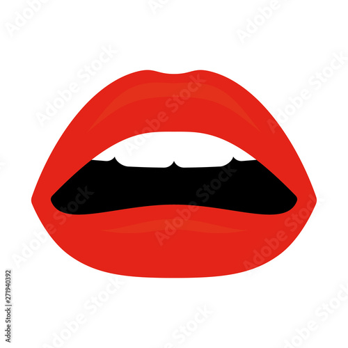 Vector open female lips with white teeth