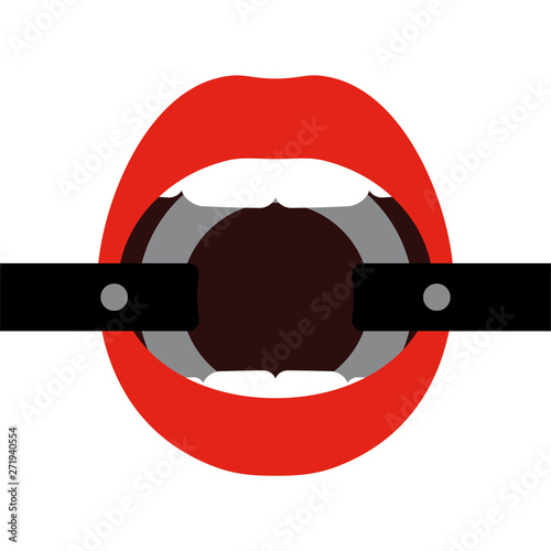 Vector women's lips and gag on white background