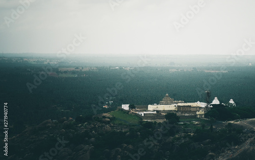 Panoramic view of Shravanabelagola town, Karnataka State, India. It is one of the most popular Jain pilgrimage center in the world photo