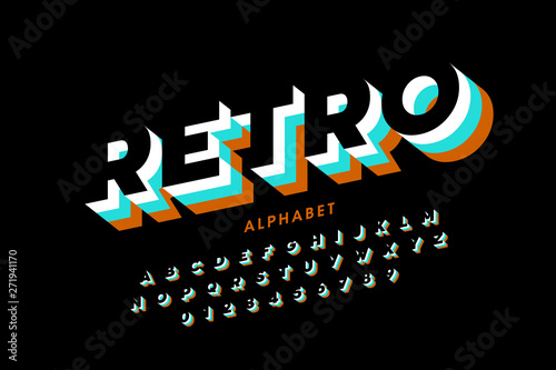 Retro style font design, alphabet letters and numbers