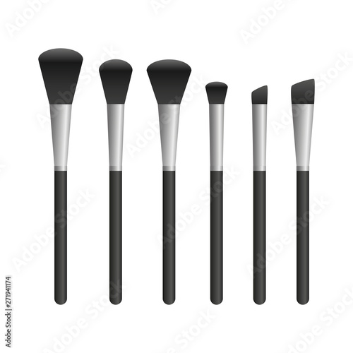 silver make up brush set isolated on white background vector illustration EPS10