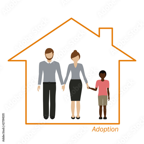 adoption of an african boy family in a house vector illustration EPS10