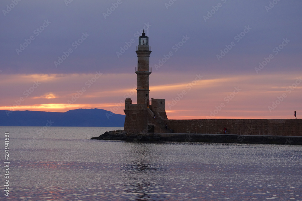 Photo from iconic Venetian old port of Chania at dusk with beautiful colours, Crete island, Greece
