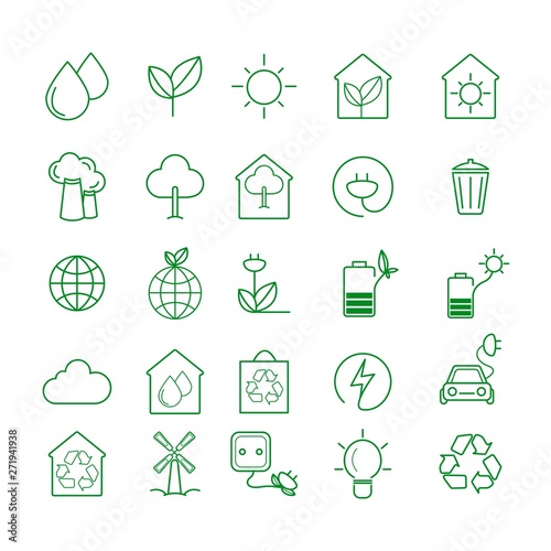 Simple Set of Eco Related Vector Line Icons. Contains such Icons as Electric Car, Global Warming, Forest, Organic Farming and more.