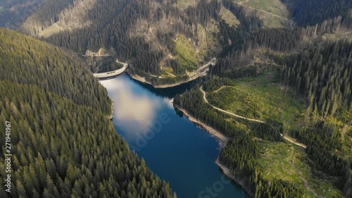 Aerial of a dam lake photo