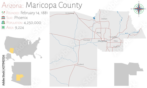Large and detailed map of Maricopa county in Arizona, USA photo