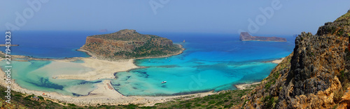 Panoramic view of iconic turquoise lagoon of Balos in North West Crete island, Greece