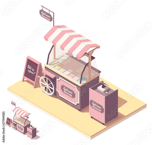 Vector isometric ice cream cart kiosk