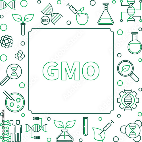 GMO square simple concept frame. Vector genetically modified organism illustration in thin line style