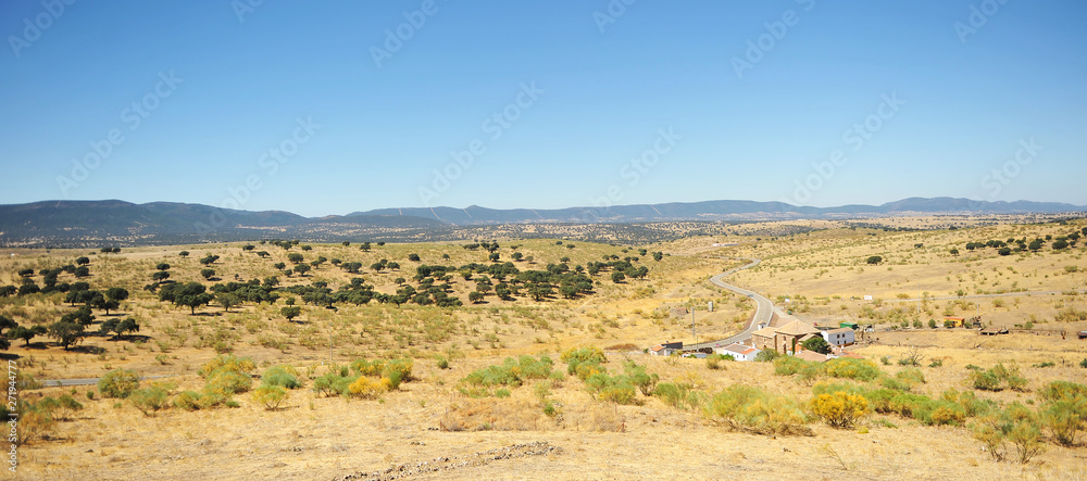 La Bienvenida village and the archaeological site of the Roman city of Sisapo. Province of Ciudad Real Castilla la Mancha Spain.