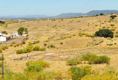 El pueblo de La Bienvenida y el yacimiento arqueológico de la ciudad romana de Sisapo. Provincia de Ciudad Real Castilla la Mancha España. photo