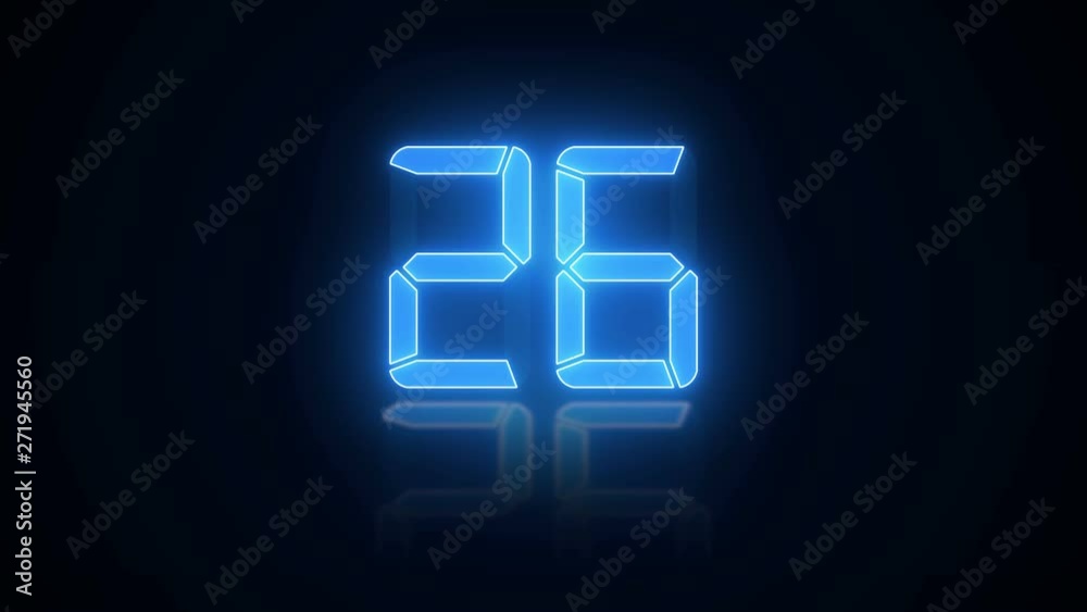 video animation - digital display in blue with a countdown from 30 to zero and stops and flashes at zero