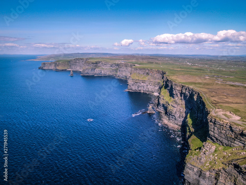 Aerial view over the famous Cliffs of Moher in Ireland - aerial photography