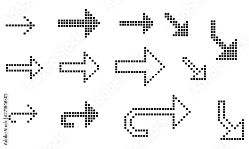 Set of 13 style vector pixel art arrows