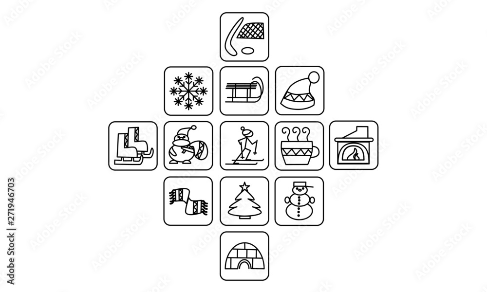 Winter black and white square icons Winter black and white square icons