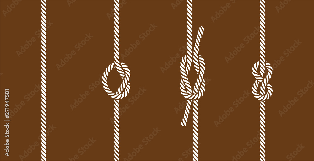 Rope knots borders line set design element different types. vector