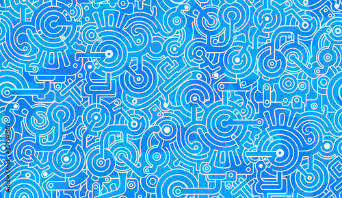 Abstract seamless vector pattern. Mechanical. Isolated background. Blue and white colors.