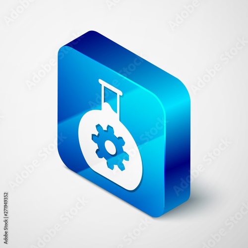 Isometric Bioengineering icon isolated on white background. Element of genetics and bioengineering icon. Biology, molecule, chemical icon. Blue square button. Vector Illustration