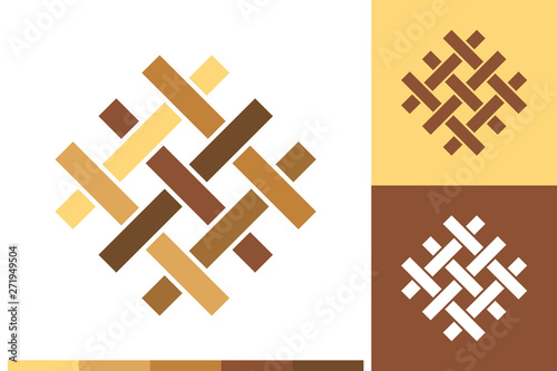 Vector Logo, Icon or Sign with Flooring, Parquet, Laminate, Tiles, Carpentry, Timber Elements in Natural Colors for Business, Company Branding Design or Shop Labels.