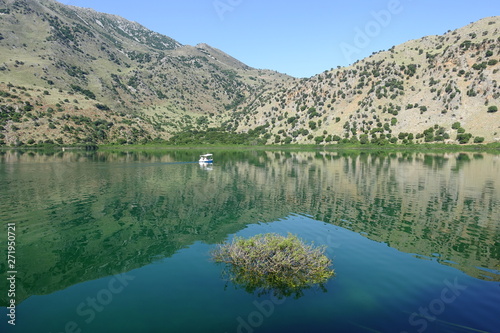 Photo from iconic natural lake of Kourna with amazing colours, Chania, Crete island, Greece