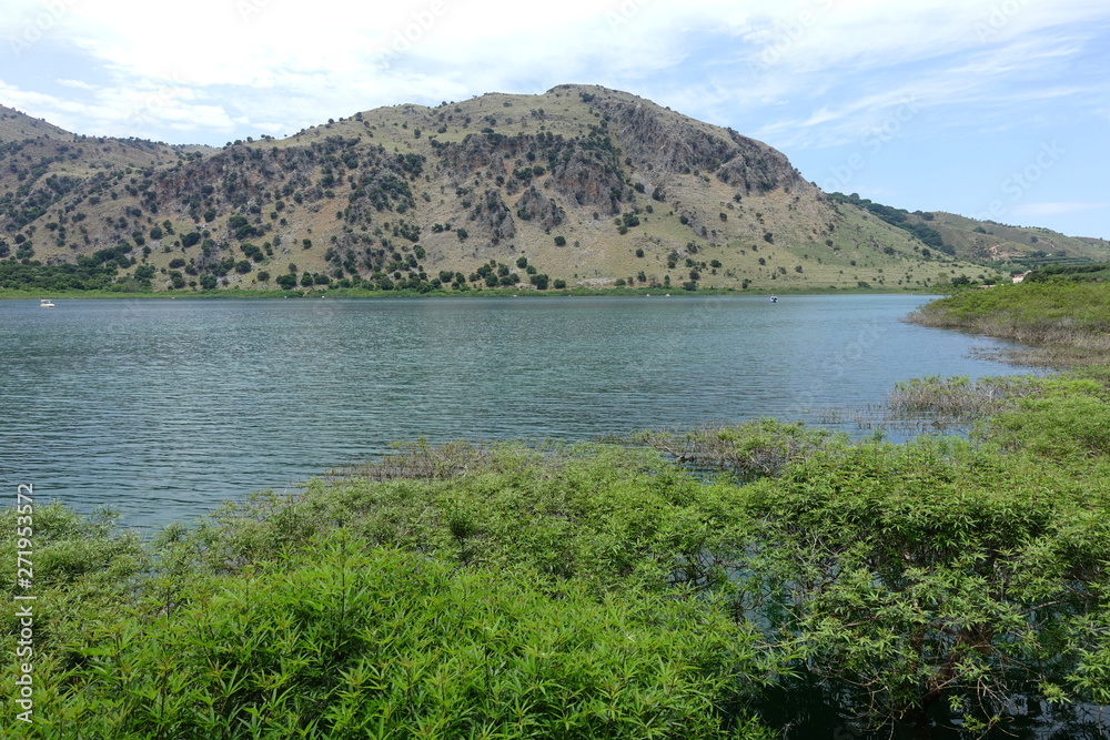 Photo from iconic natural lake of Kourna with amazing colours, Chania, Crete island, Greece